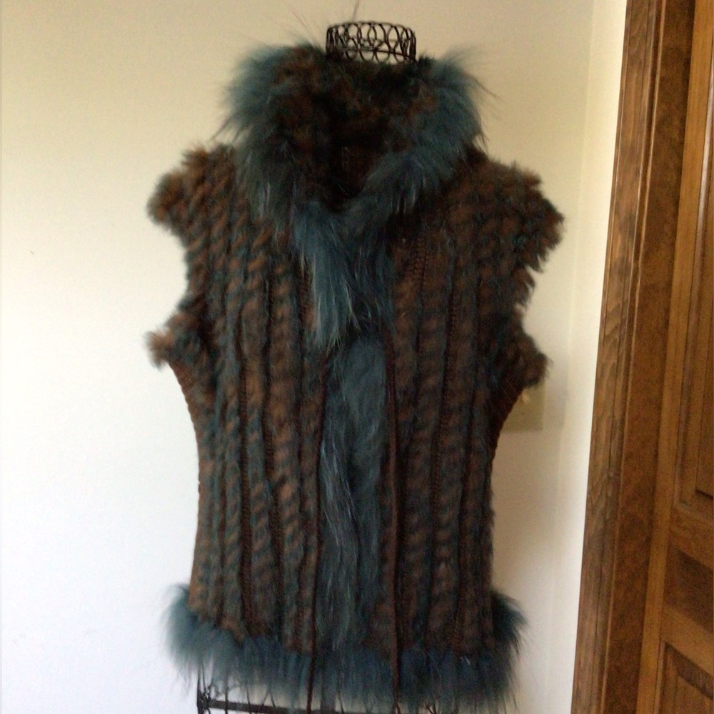 Dana Stein Rabbit and Racoon trimmed Fur Vest, XS